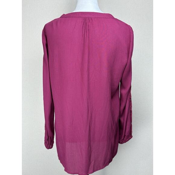 Passports Women’s Top Sz M Baby Doll Peasant Boho Lace Up Tie Neckline - Picture 4 of 14